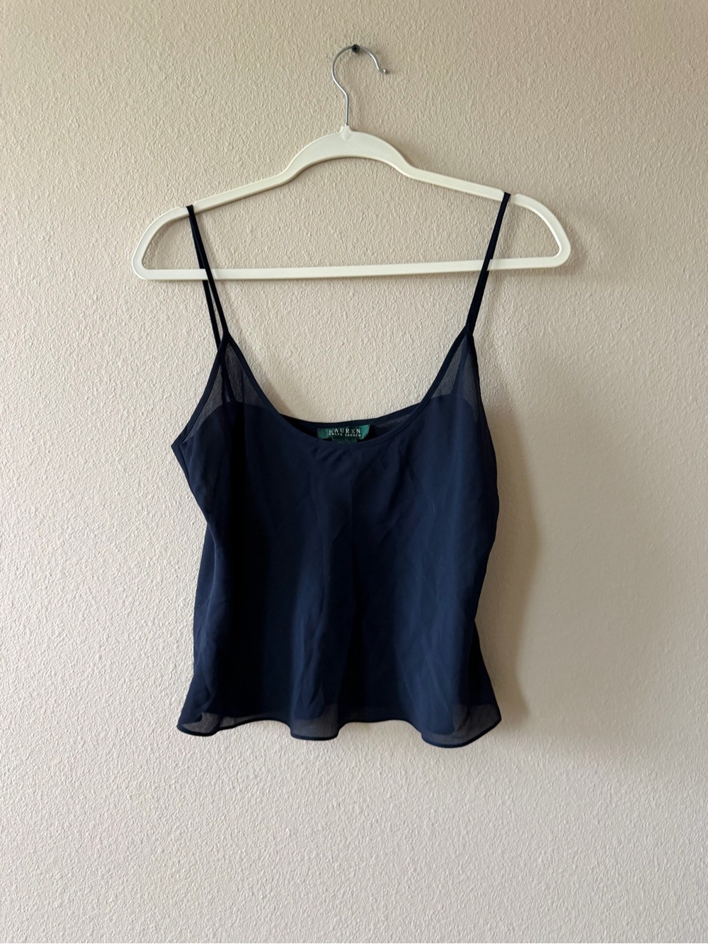 Ralph Lauren Navy Sheer-Trim Spaghetti Strap Camisole